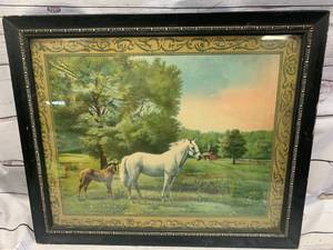 lot 22 image: Vintage Framed Horse Artwork