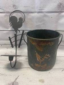 lot 55 image: Vintage Chicken Bucket & Candle Holders