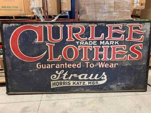 lot 56 image: Antique Curlee Clothes Strauss 8 Foot Metal Sign