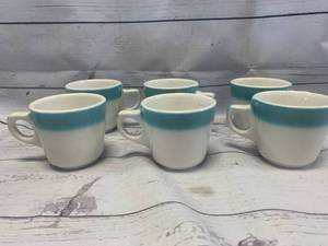 lot 69 image: Lot of 6 Vintage Buffalo China Rare Blue Band Mugs ($14 each on ebay)