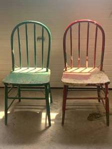lot 82 image: 2 Old Red & Green Chairs