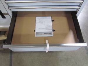 lot 106 image: Husky 52 in. 5-Drawer 1-Door Mobile Workbench with Sold Wood Top, Stainless Steel HOTC5205JX1M