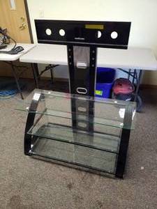 lot 301 image: Flat TV Screen Mount with Three Glass AV Shelves