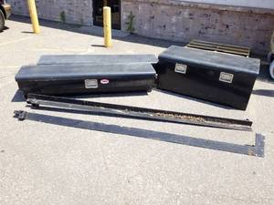 lot 623 image: Lot of (3) RKI Metal Truck Bed Tool Boxes with Metal Mounts, Keys