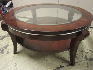 lot 451 image: SOLID WOOD COFFEE TABLE, WITH GLASS TOP