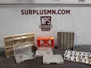 lot 278 image: Parts Bins w Hardware and 3-12 Stick on Letters and Numbers