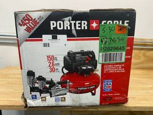 lot 6 image: PORTER-CABLE 6 Gal. 150 PSI Portable Electric Air Compressor, 16-Gauge Nailer, 18-Gauge Nailer and 38 in. Stapler Combo Kit (3-Tool)