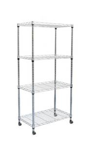 lot 26 image: MIND READER 49 in. H x 23 in. W x 13 in. L 4-Tier Metal Storage Rack Shelving Unit with Wheels in Silver