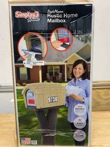 lot 61 image: SIMPLAY3 41608R-01 Rustic Home Mailbox with Tree Branch Style Post, Sand Stone