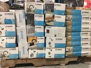 lot 24 image: PALLET WITH MOEN COMPLETE FAUCETS SETS SEE  PICS