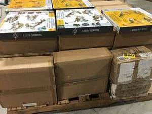 lot 40 image: PALLET WITH CLUB GENIUS FF253 4 Pack Dinosaurs Skeleton Excavation Kit Set, Fossil Block is White, Tools is Brown Color, 7.4 x 2.5 x 6.2, Fossil Block is WhiteTools is Brown Color (NOT USED)