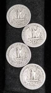 4 MIXED DATE 90% SILVER WASHINGTON QUARTERS AS PICTURED