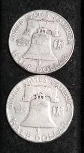 2 FRANKLIN HALF DOLLARS 1952-D 1954