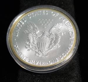 2016 AMERICAN SILVER EAGLE 1 TROY OZ. .999 FINE SILVER IN AIRTITE GOLD ENHANCED