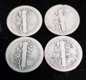 4 MERCURY DIMES 1923 1924 1926 1926-D