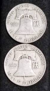 2 FRANKLIN HALF DOLLARS 1953-D 1954-D