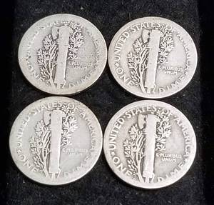 4 EARLY DATE MERCURY DIMES 1918 1918-D 1919 1920-S