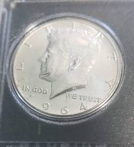 1964 US MINT SET 90% SILVER HALF QUARTER DIME IN PLASTIC
