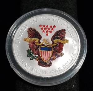 2002 COLORIZED AMERICAN SILVER EAGLE 1 TROY OZ. .999 FINE SILVER IN AIRTITE