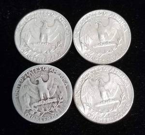 4 SILVER WASHINGTON QUARTERS AS PICTURED