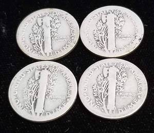 4 MERCURY DIMES 1917-S 1918-S 1919 1920