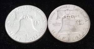 2 FRANKLIN HALF DOLLARS 1954-D 1963