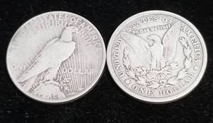 2 SILVER DOLLARS 1921-S MORGAN 1922-D PEACE