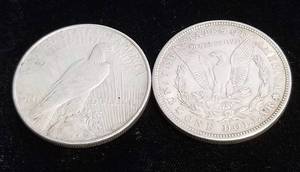 2 SILVER DOLLARS 1921 MORGAN 1922 PEACE