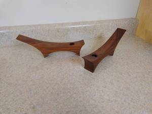 lot 67 image: Pair of MCM Teak Candle Stick Holders