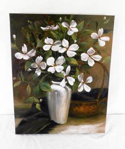 lot 127 image: Vintage Vase of White Flowers Canvas Print
