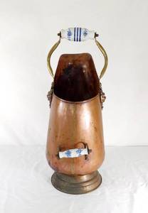 lot 282 image: Vintage Copper Pitcher with Double Delft Style Handles made in Holland