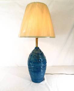 lot 275 image: Vintage 35 Inch High Teal Lamp with New Lampshade