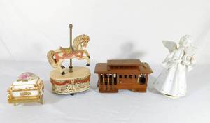 lot 296 image: Lot of 4 Vintage Music Boxes including TAJ Importing Japan Porcelain Brass Piano