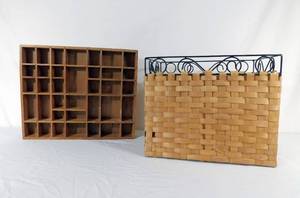 lot 120 image: Vintage Wicker and Metal Basket and Vintage Letter Press Box