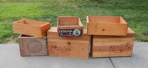 lot 330 image: Lot of 6 Wooden Wine and Fruit Boxes by Paul Masson Chateau Souverain Federal Brand