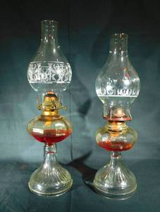 lot 14 image: Vintage Scovill MFG No. 2 Queen Anne Oil Lamp and P&A MFG Eagle Oil Lamp