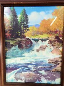 lot 262 image: Vintage Ted Withers Tumbling Stream Framed Canvas Print