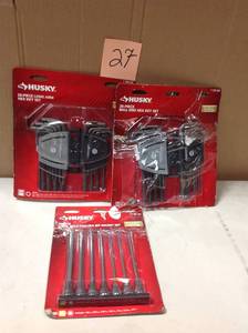Assorted lot of Husky tools including Husky SAEMetric Ball End Hex Key Set (26-Piece)