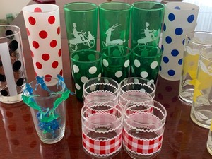 lot 23 image: Vintage Drinking Glasses- Polka dots, Plaid, Floral & more