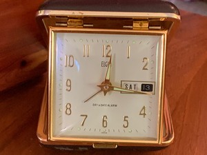 lot 97 image: Miniature Lane Cedar Chest, Elgin Travel Clock and Two Magnifying Glasses