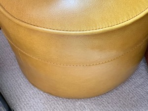 lot 54 image: Vintage Faux Leather Footstool- Mustard Yellow