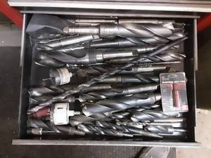 lot 68 image: Contents Of Tool Box Drawer Drill Bits Up to 2 14