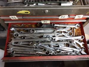 lot 76 image: Contents Of Tool Box Drawer Large Lot Of Wrenches (Craftsman & Others)