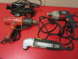 lot 228 image: MILWAUKEE HEAT GUN, ROCKWELL SONI-CRAFTER OSCILLATING TOOL, BLACK & DECKER DRILL, SKIL BELT SANDER