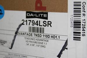 lot 12 image: New Da-Lite Motorized  Electric Tensioned 110 Diagonal Home Theater Projection Screen (MSRP $5,174)