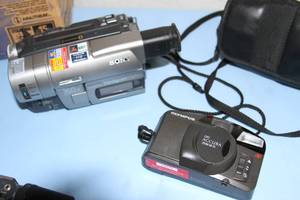 lot 113 image: Lot of 2 Sony Video Cameras and Olympus Camera & Accessories