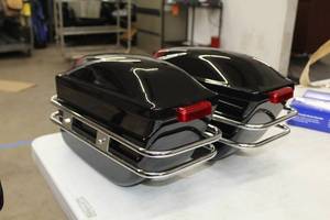 Lot of (2) Motorcycle Hard-Case Saddlebags with Taillights