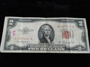 lot 60 image: 1953 Red Seal $2 Bill