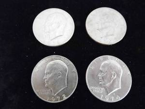 lot 62 image: 4 Ike Dollars 1971- 1972 - 1973 (Type3) 1974 D