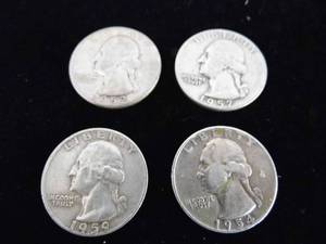 lot 68 image: Lot of 4 Washington Silver Quarters